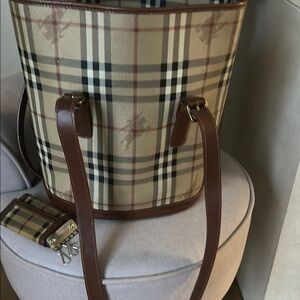 Plaid Tote Bag with Brown Leather Straps